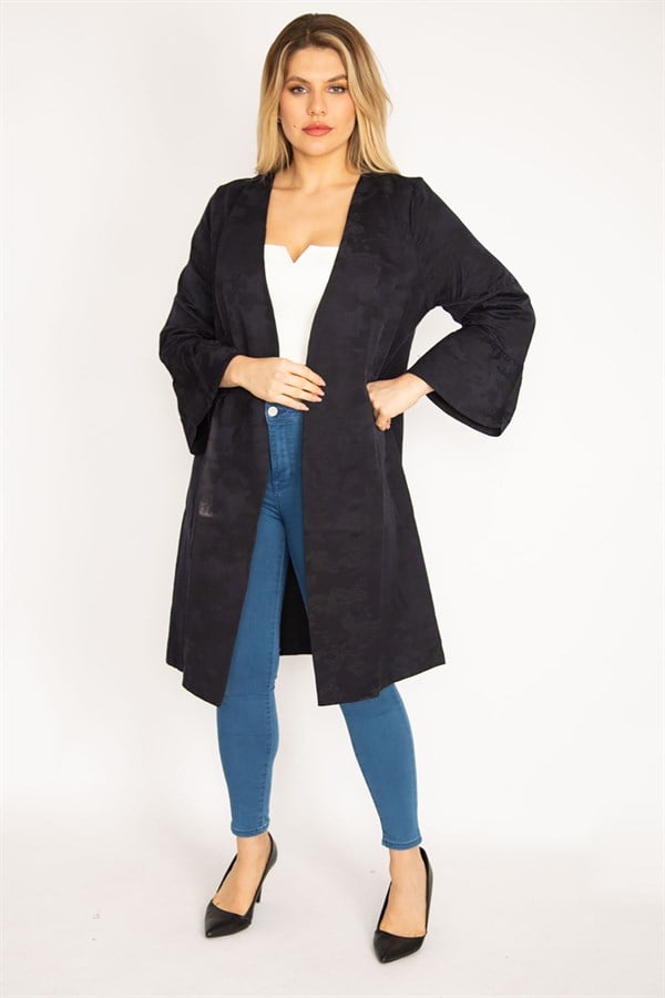 Kadın Lacivert Flok Baskılı Astarsız Ceket 65N35230