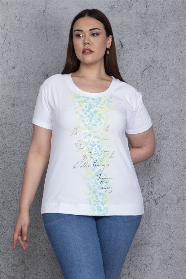 Kadın Beyaz Pamuklu Kumaş Ön Lame Baskı Detaylı Bluz 65N23843