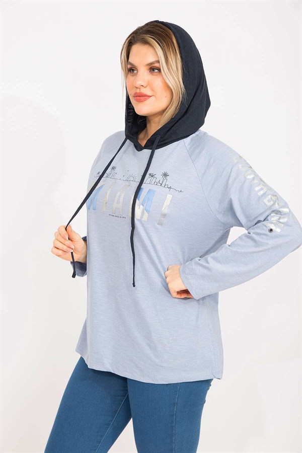 Kadın Mavi Sim Baskılı Kapşonlu Tunik 65N35300