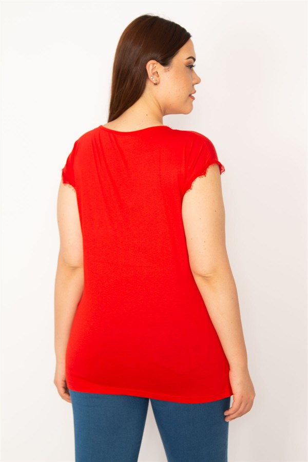 Kadın Kırmızı Dantel Detaylı Bluz 65N33426