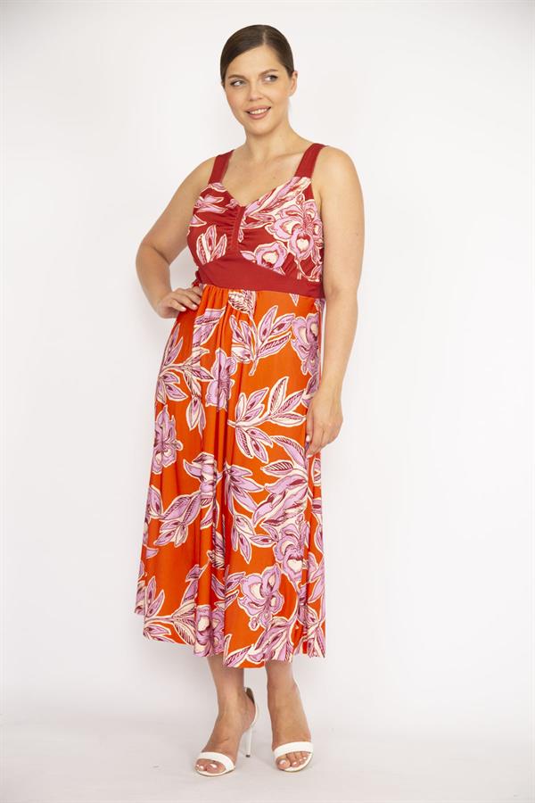 Kadın Renkli Büyük Beden Kalın Askılı Renkli Uzun Elbise