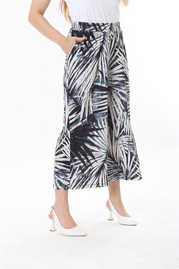 Kadın Büyük Beden Renkli Beli Lastikli Yan Cepli Desenli Pantolon 65N37842