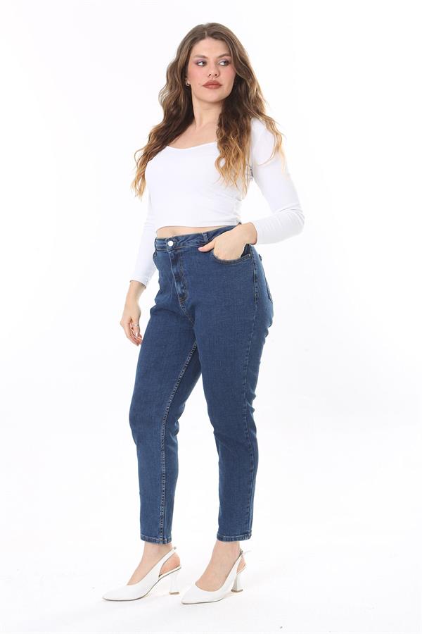 Kadın Büyük Beden Yüksek Bel Dar Paçalı Likralı Kot Pantolon 65N38089