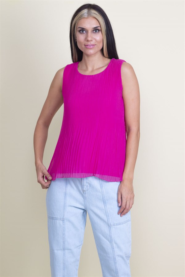 DIŞI ŞİFON İÇ VİSKON ASTARLI PİLİSELİ BLUZ