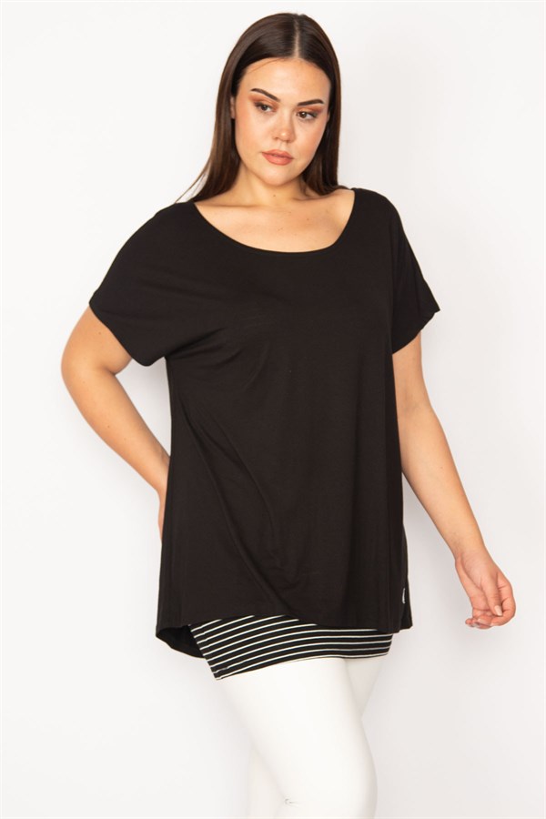 KADIN MAVİ İÇİ ÇİZGİLİ ATLETLİ DÜŞÜK KOLLU BLUZ