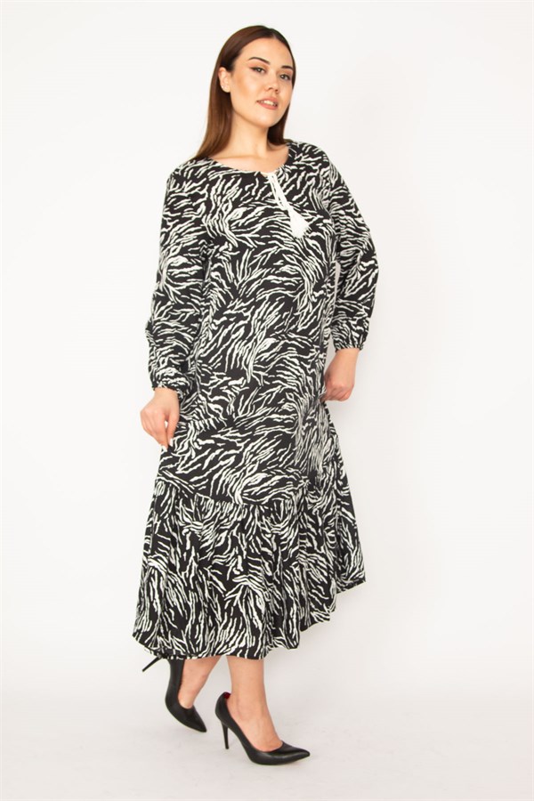 KADIN ORANJ DOKUMA VİSKON KUMAŞ UZUN KOLLU KATLI ELBİSE