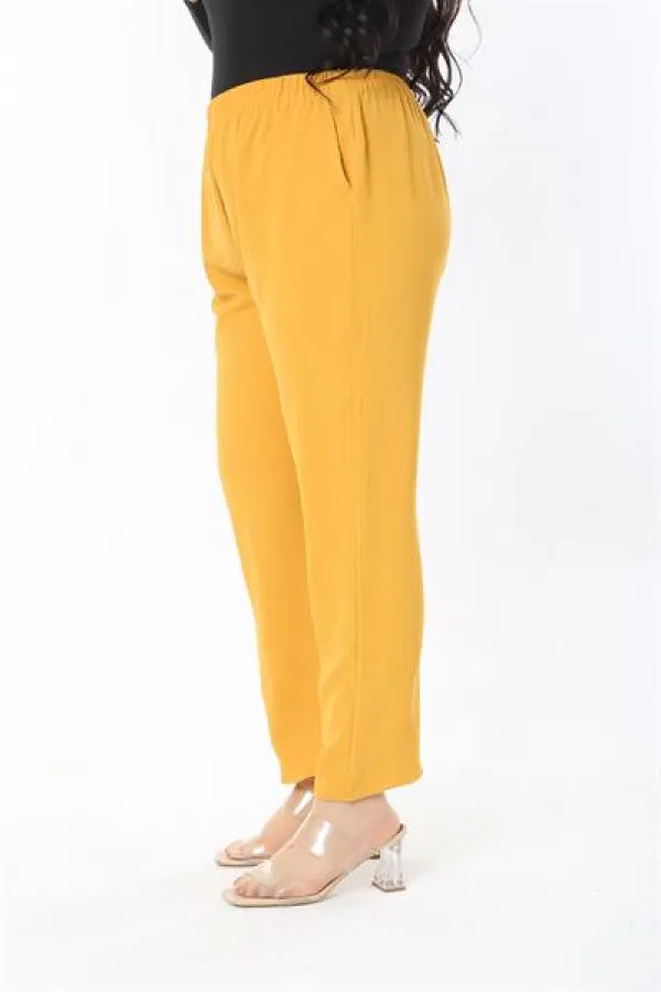 Kadın Büyük Beden Hardal Beli Lastikli Yan Cepli Pantolon 65N38929