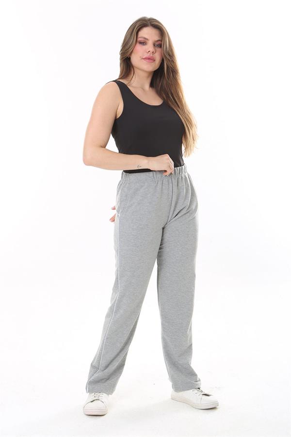 Kadın Büyük Beden Füme Biye Detaylı Yan Cepli Beli Lastikli Eşofman Alt 65N37840