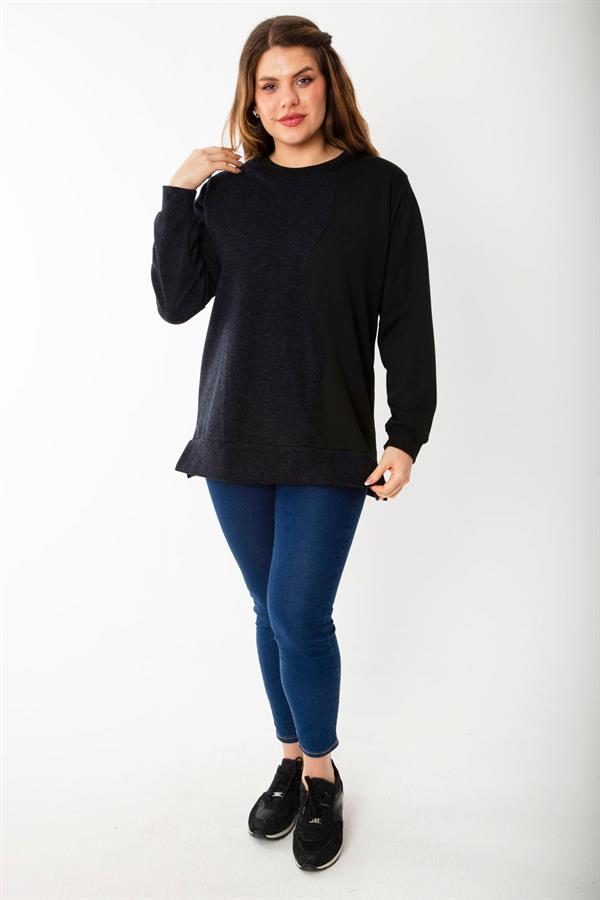 Kadın Büyük Beden Hardal Dueble Face Kumaş Renk Kombinli Sweatshirt 65N37124