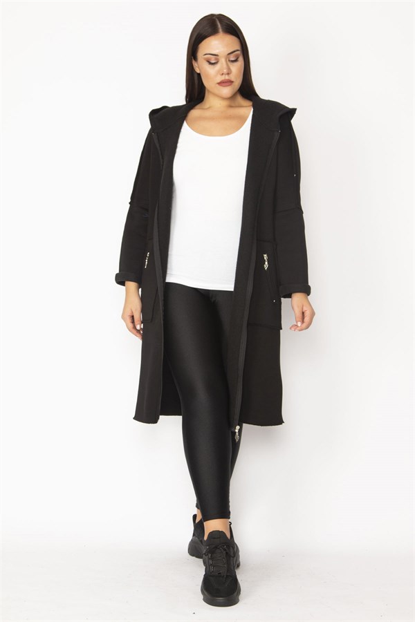 Kadın Füme Fermuar Ve Kapşon Detaylı Kaban 65N28345