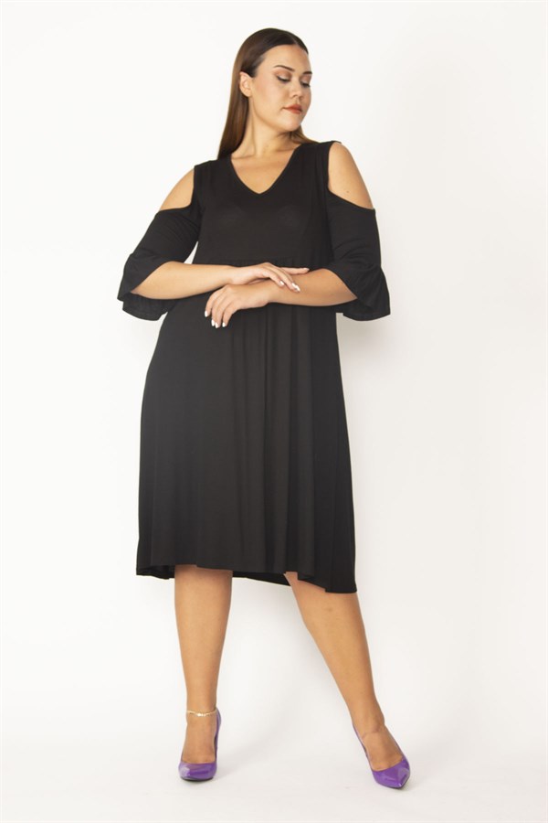 Kadın Haki Omuz Dekolteli Göğüs Büzgü Ve Kol Volan Detaylı Viskon Elbise 65N27447