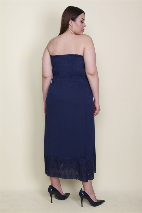 Kadın Lacivert Etek Ucu Dantel Göğüs Kısmı Gipe Lastikli Elbise 65N26128