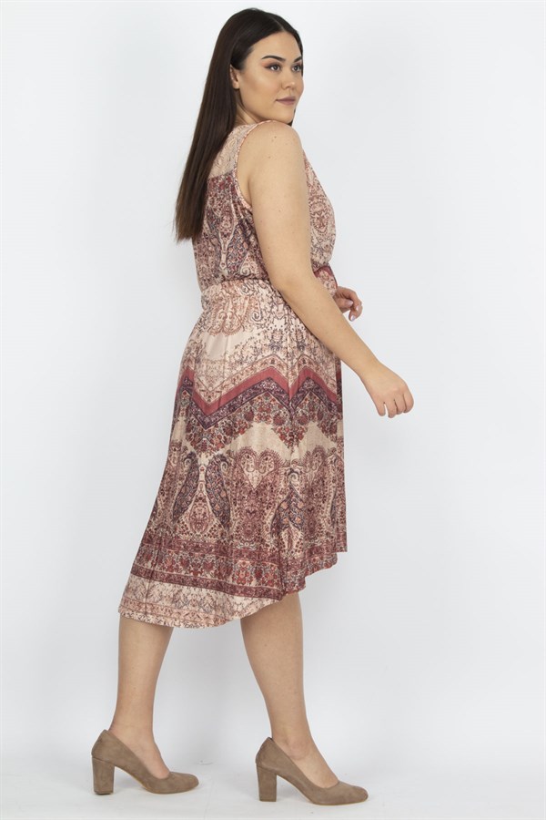 Kadın Petrol Arka Robası Dantel Bel Kısmı Lastikli Elbise 65N27924