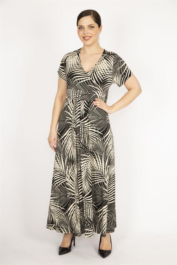 Kadın Mor Büyük Beden Anvelop Yakalı Renkli Uzun Elbise