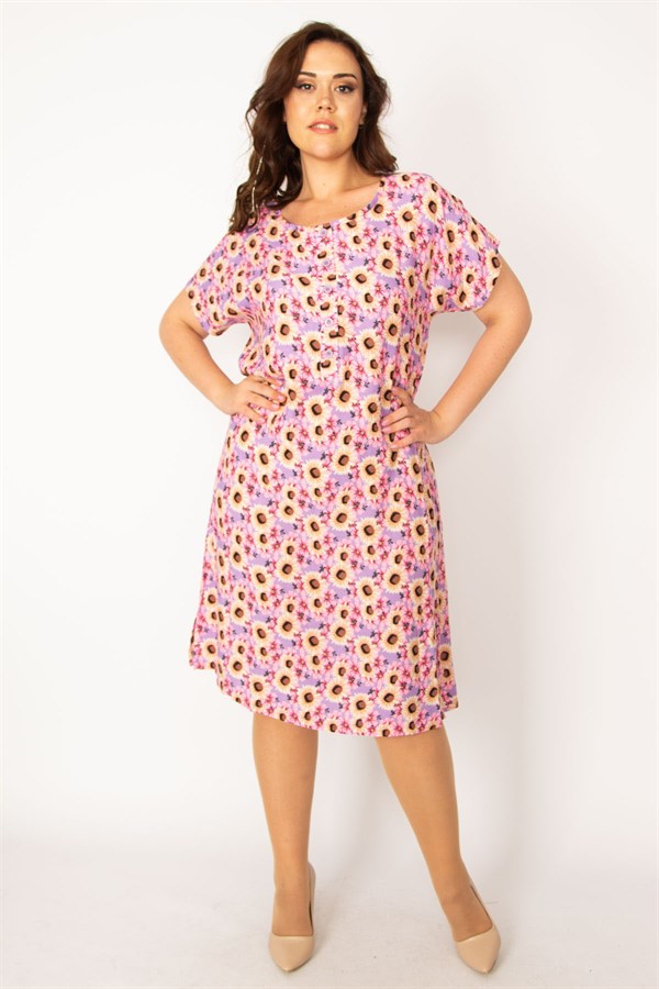 Kadın Bebe Mavisi Dokuma Viskon Kumaş Ön Pat Düğmeli Beli Kuşaklı Elbise 65N33614