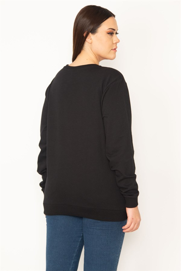 Kadın Siyah Ön Baskılı Sweatshirt 65N31485