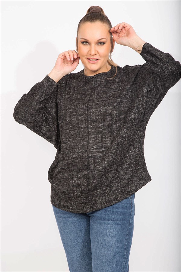 Kadın Antrasit Rahat Kesim Düşük Kollu Simli Tunik 65N35495