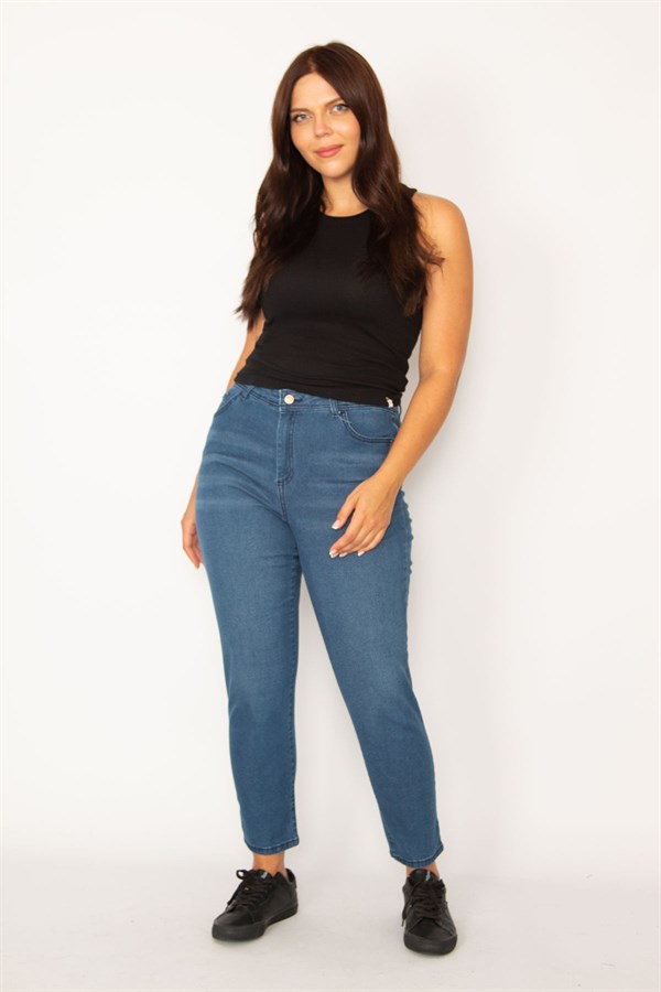 Kadın Lacivert Likralı 5 Cep Kot Pantolon 65N34241