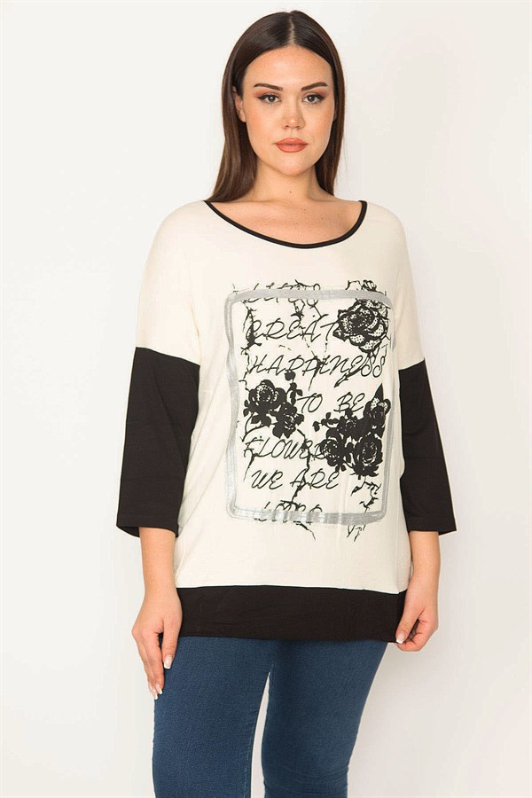 Kadın Kemik Önü Baskı Ve Taş Detaylı İki Renkli Tunik 65N31414