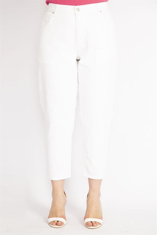 Kadın Beyaz Büyük Beden 5 Cepli Kot Pantolon