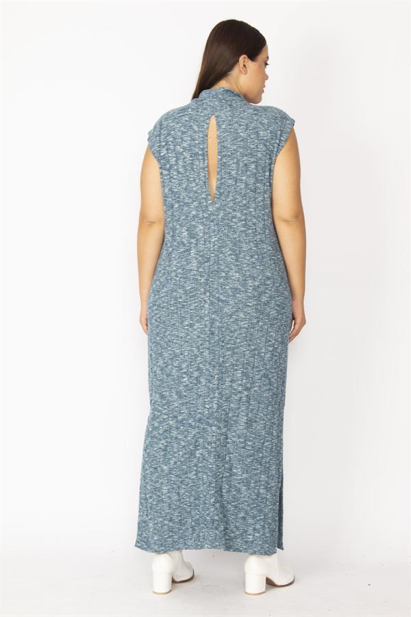 Kadın Gri Dik Yakalı Yan Yırtmaçlı Likralı Elbise 65N28715