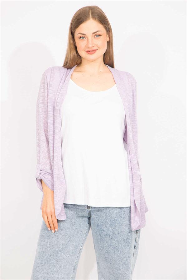 Kadın Lila Büyük Beden İkili Görünümlü Tek Parça Kol Detaylı Bluz 65N35575