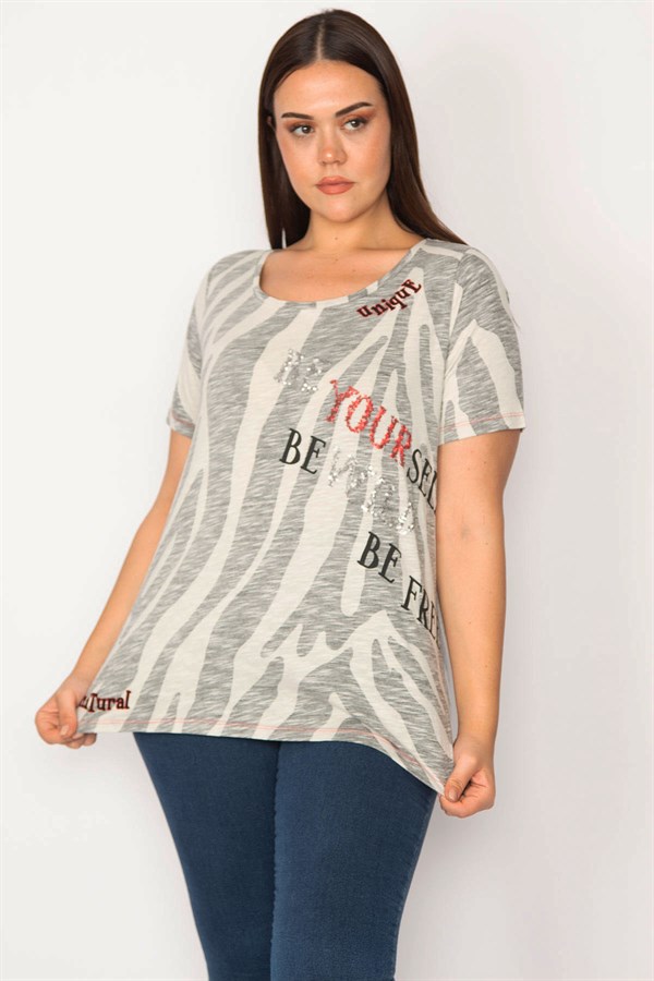 Kadın Taş Pul Payet İşli Pamuklu Kumaş Bluz 65N30232