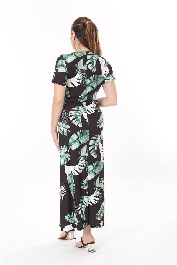 Kadın Büyük Beden Yeşil Anvelop Yakalı Uzun Elbise 65N37735