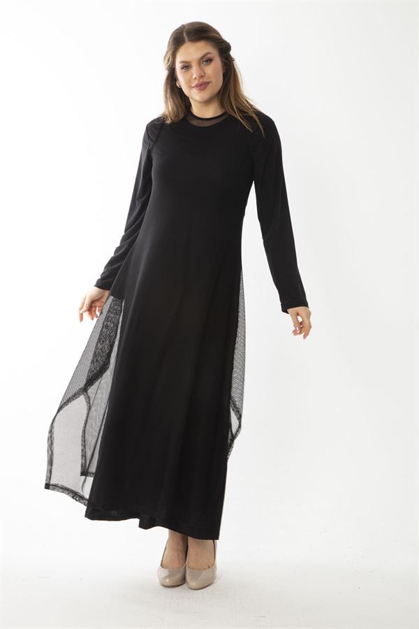 Kadın Büyük Beden Siyah Dışı File İç Elbiseli İkili Elbise 65N37033