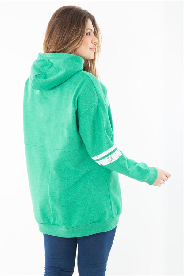 Kadın Büyük Beden Haki İçi Şardonlu Üç İplik Kapşonlu Sweatshirt 65N37290