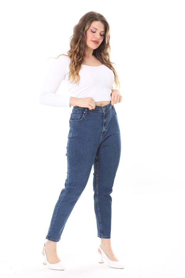 Kadın Büyük Beden Yüksek Bel Dar Paçalı Likralı Kot Pantolon 65N38089