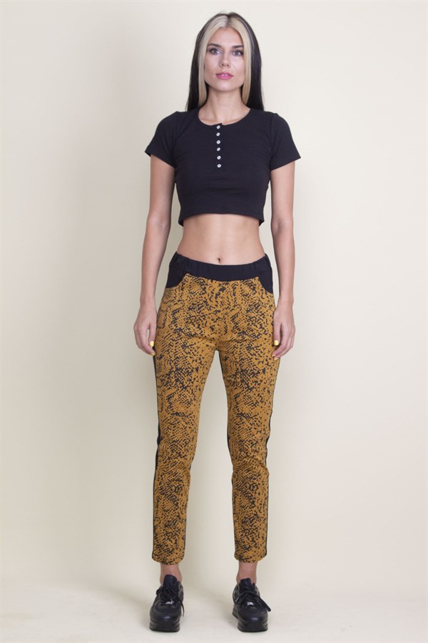 PANTALON À POCHES ÉLASTIQUES À TAILLE À MOTIFS SUR LE DEVANT