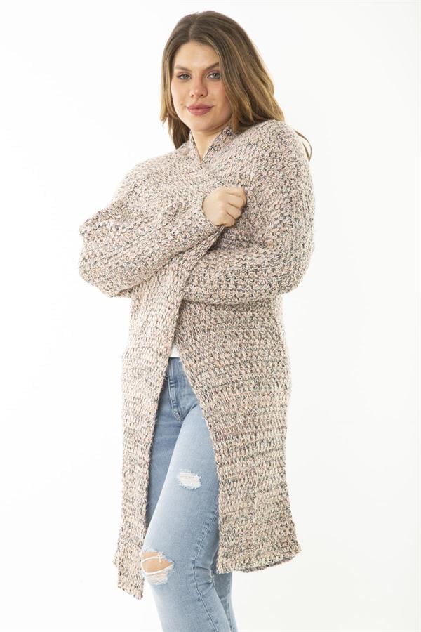 Kadın Büyük Beden Lila Kalın Triko Hırka 65N37170