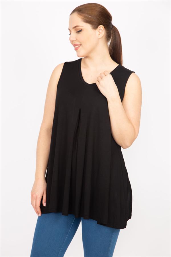 Kadın Lacivert Büyük Beden Önü A Pileli Bluz