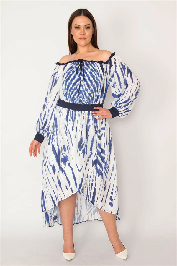 KADIN SAKS MADONNA YAKA ETEĞİ KAPALI ANVELOP ASTARLI KREP ŞİFON ELBİSE