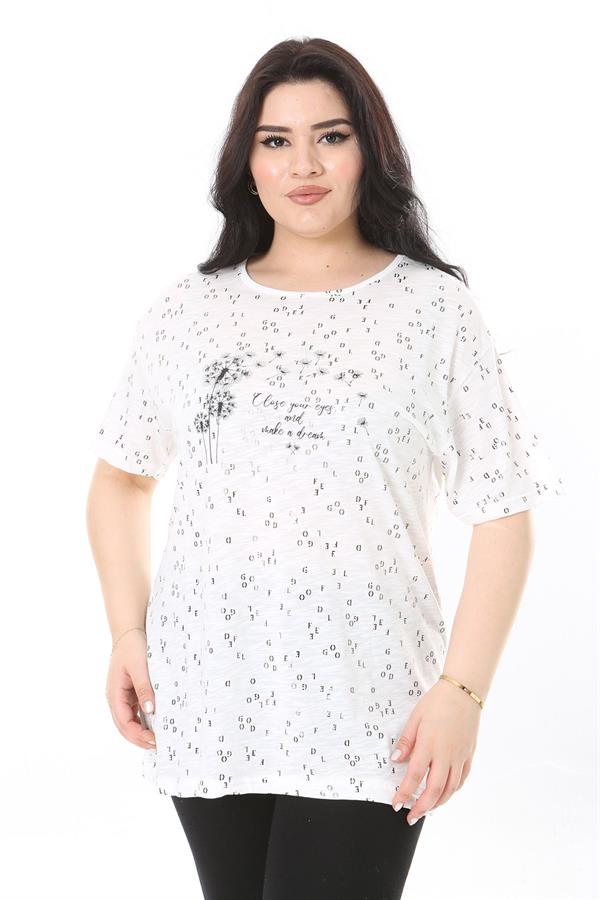 Kadın Büyük Beden Kemik Bisiklet Yakalı Kısa Kollu Bluz 65N38007