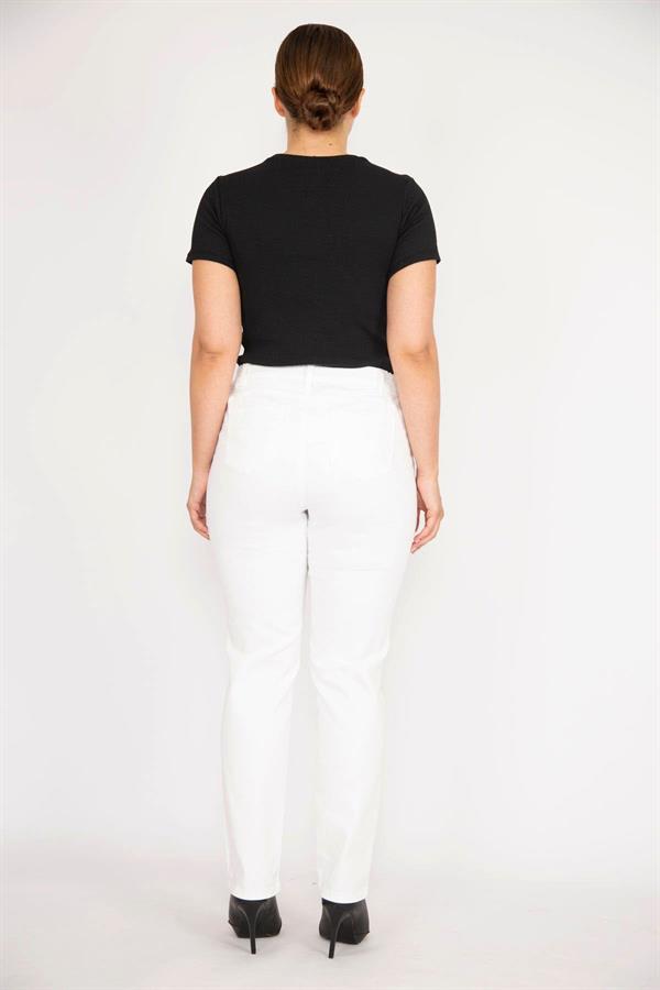 Kadın Büyük Beden Kemik Yüksek Bel Yan Kemer Lastikli Likralı 5 Cepli Kot Pantolon 65N37894