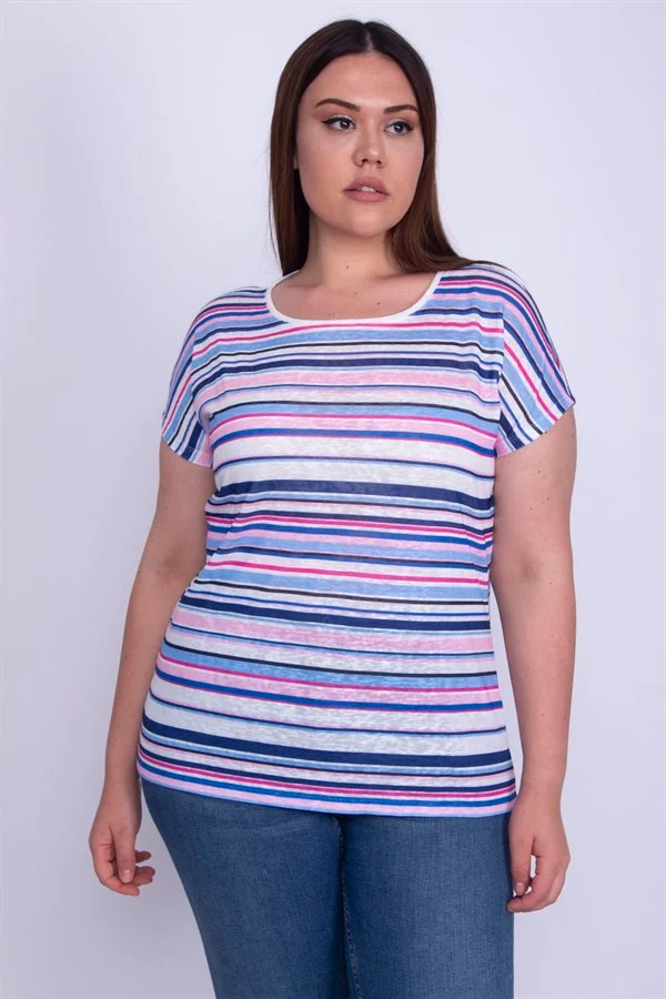 Kadın Renkli Düşük Kollu Çizgili  65N26208