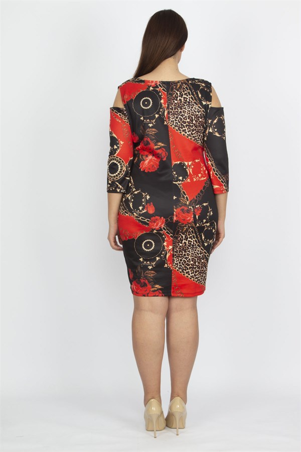 Kadın Siyah Omuz Dekolteli Desenli Elbise 65N24182