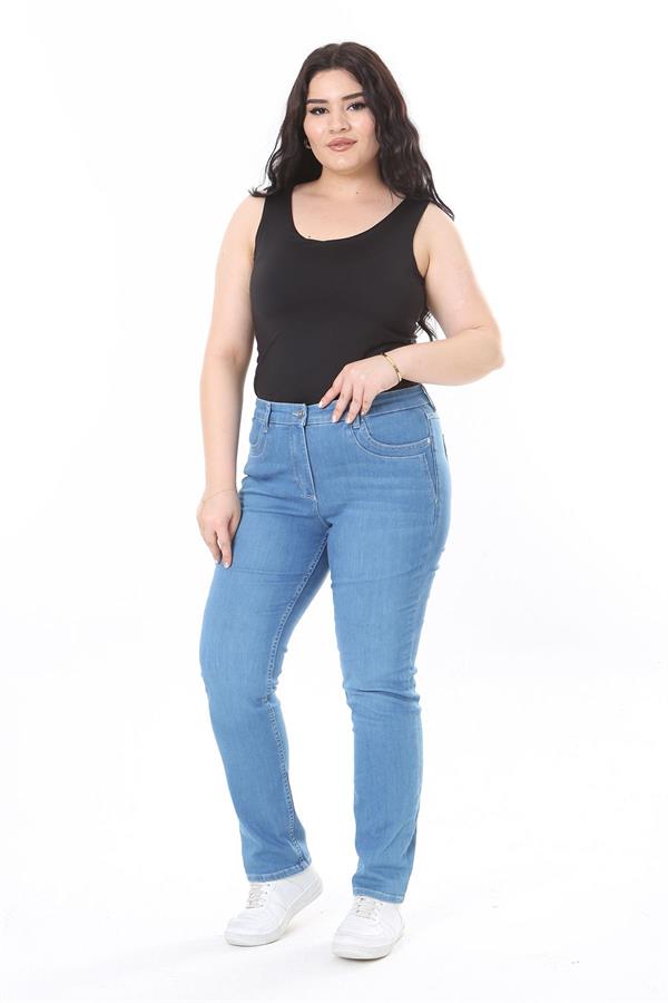 Kadın Büyük Beden Mavi Likralı 5 Cepli Kot Pantolon 65N37927