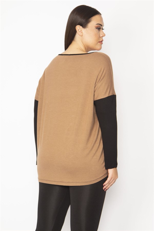 Kadın Camel Önü Flok Desen Ve Taş Detaylı İki Renkli Tunik 65N29336