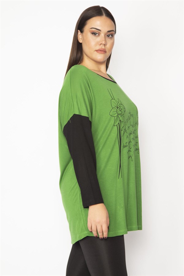Kadın Yeşil Ön Baskılı İki Renkli Tunik 65N29492
