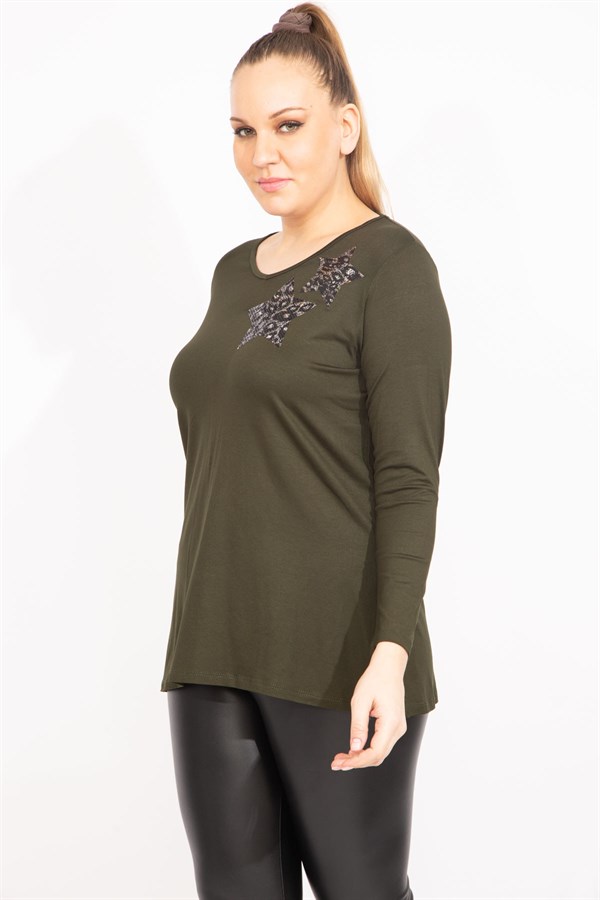Kadın Haki Payet Detaylı Bluz 65N35471