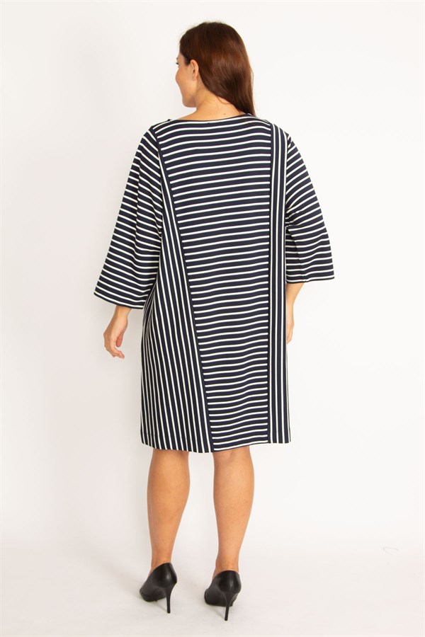 Kadın Lacivert Çizgi Kombinli Kuplu Elbise 65N34789