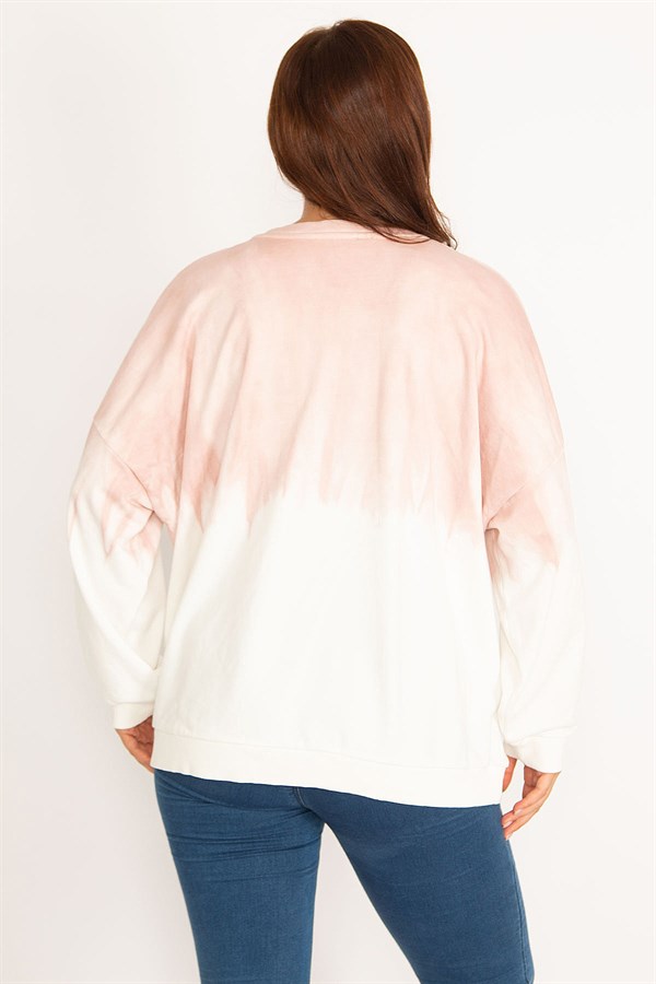 Women's Salmon Batik Printed Ribbed Sweatshirt 65N34794