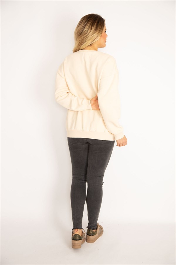 Women's Beige 3-Thread Raised Sweatshirt 65N35071
