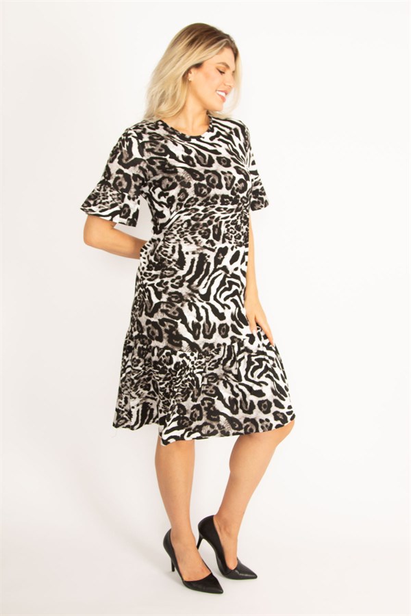 Kadın Leo Volan Kollu Etek Ucu Katlı Elbise 65N34447