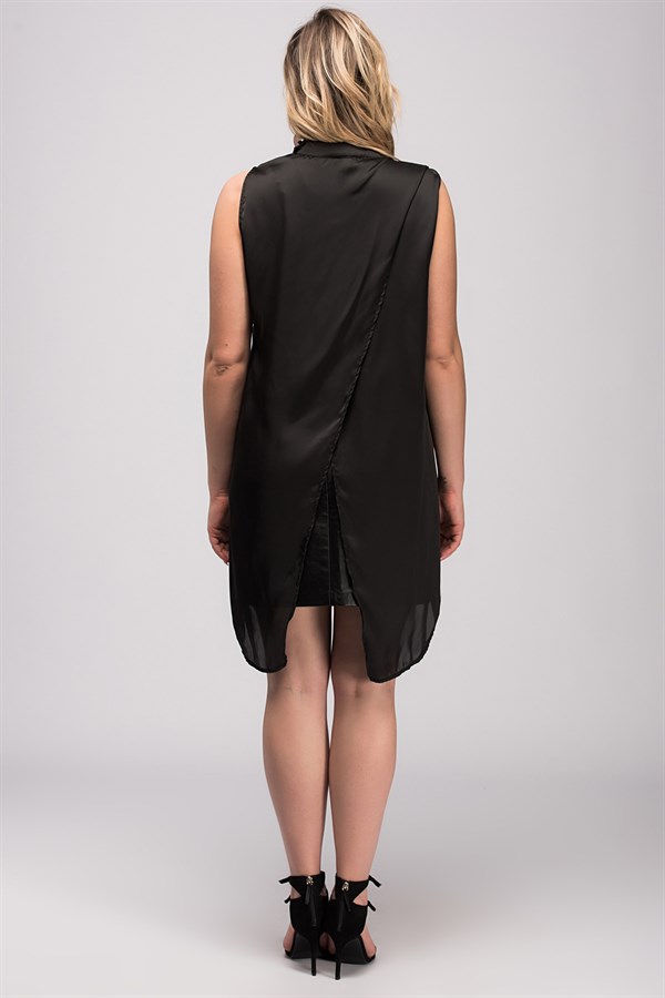 Kadın Siyah Arkası Anvelop Saten Tunik 65N32809