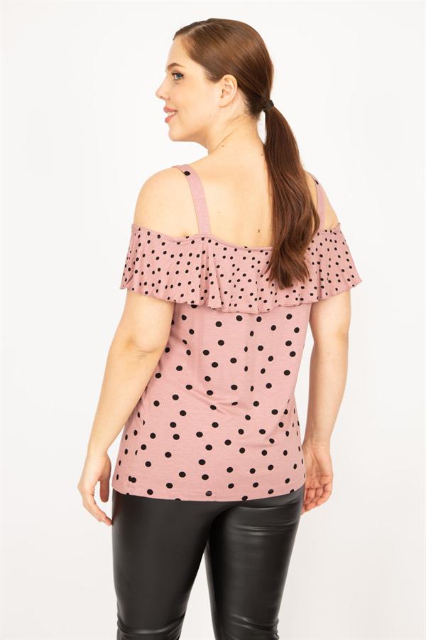 WOMEN'S POWDERY SEQUIN APPLIQUE AND FLOORN DETAILED POINT PATTERNED STRAP BLOUSE