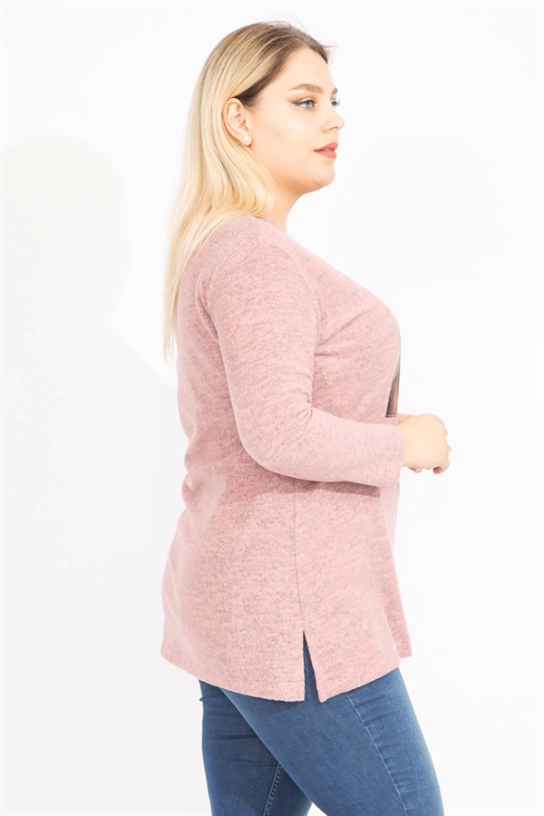 Kadın Mavi Yün Viskon Kumaş Aplike Ve Yan Yırtmaç Detaylı Tunik 65N35449